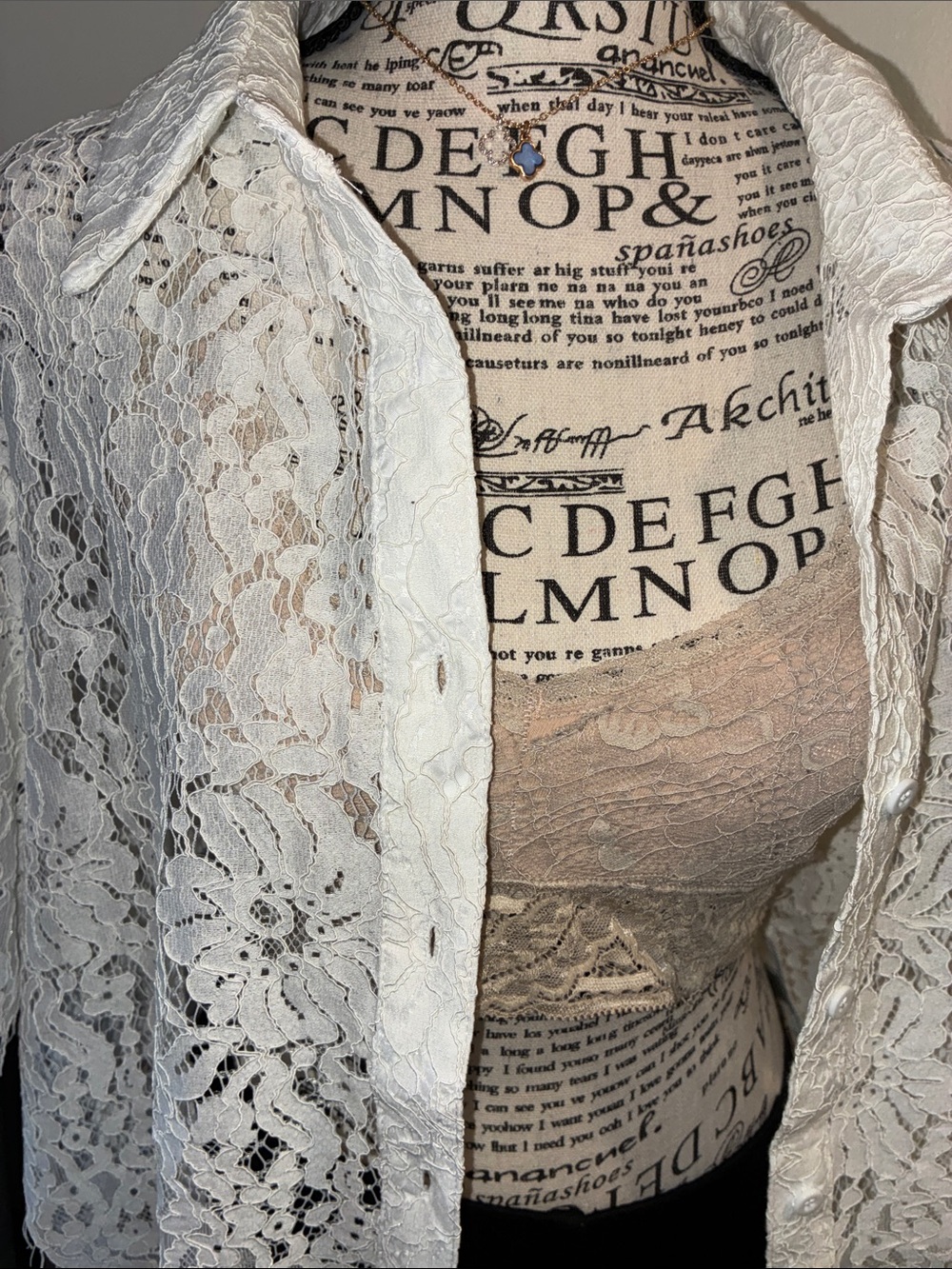 White Lace Button-Down Shirt - Women's Short Sleeve Boutique Brand:Sweet Generis - Picture 14 of 16
